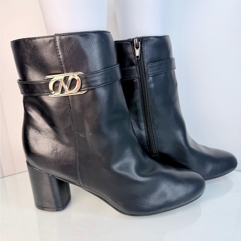 Naturalizer Black Leather Ankle Booties with Gold Accent